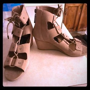 Suede lace up wedges